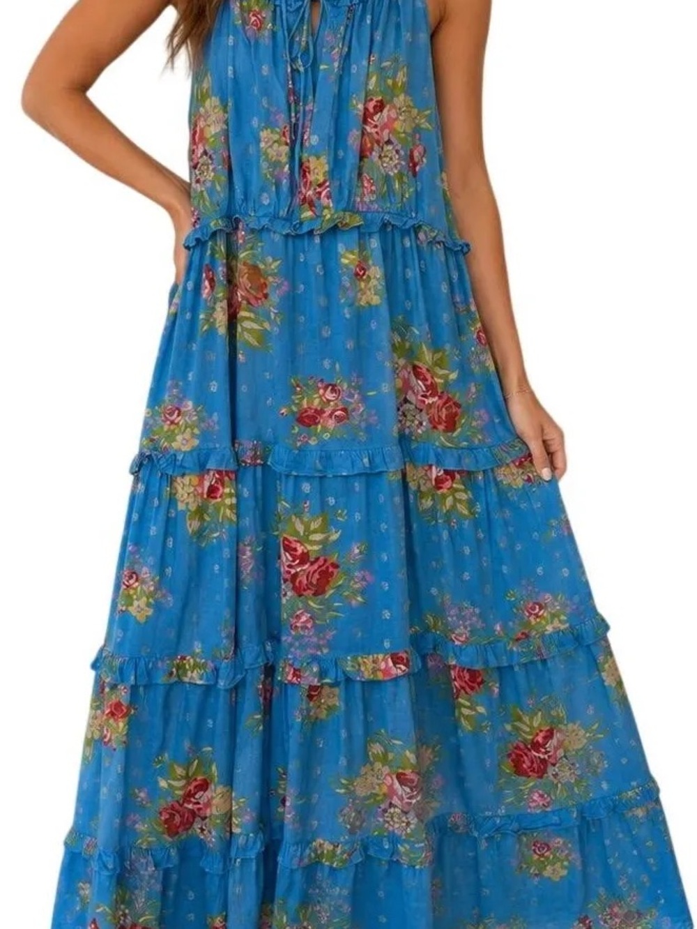 House of Harlow 1960 Helena Blue Floral Boho Tiered Dress - Picture 3 of 3